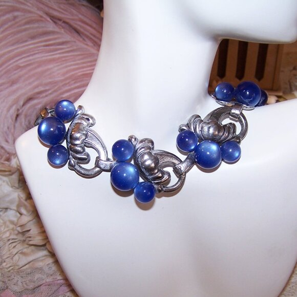 Taylord Sterling Silver Blue Moonglow Bead Link Bracelet - 7.25" Long - Picture 5 of 9